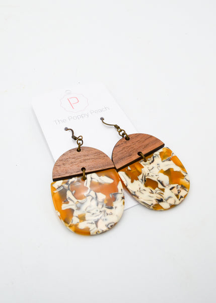 The Poppy Peach -Wood and Tortoiseshell Round Earrings -  - The Poppy Peach - Wild Lark