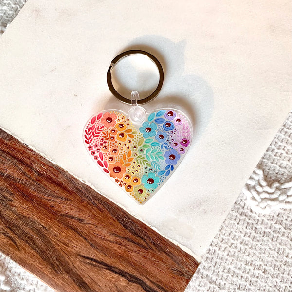 Acrylic Keychain - Pride Rainbow Floral Heart - Elyse Breanne Design - Wild Lark