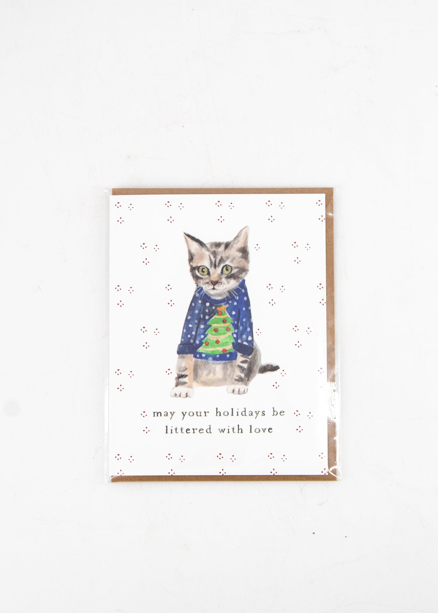 "May Your Holidays Be Littered With Love" Cat in a Sweater Card -  - Lana's Shop - Wild Lark