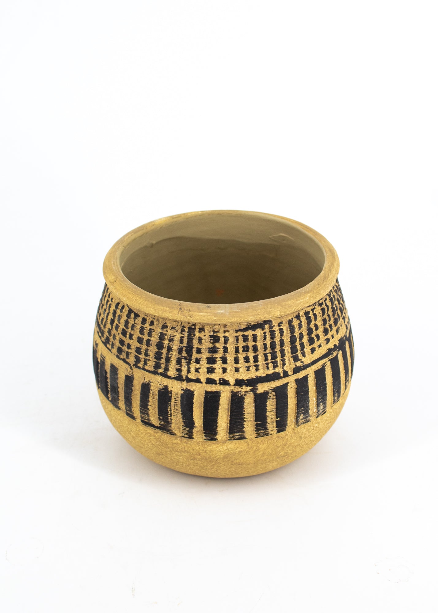 Natural + Black Pattern Clay Pot -  - Pots and Vases - Wild Lark