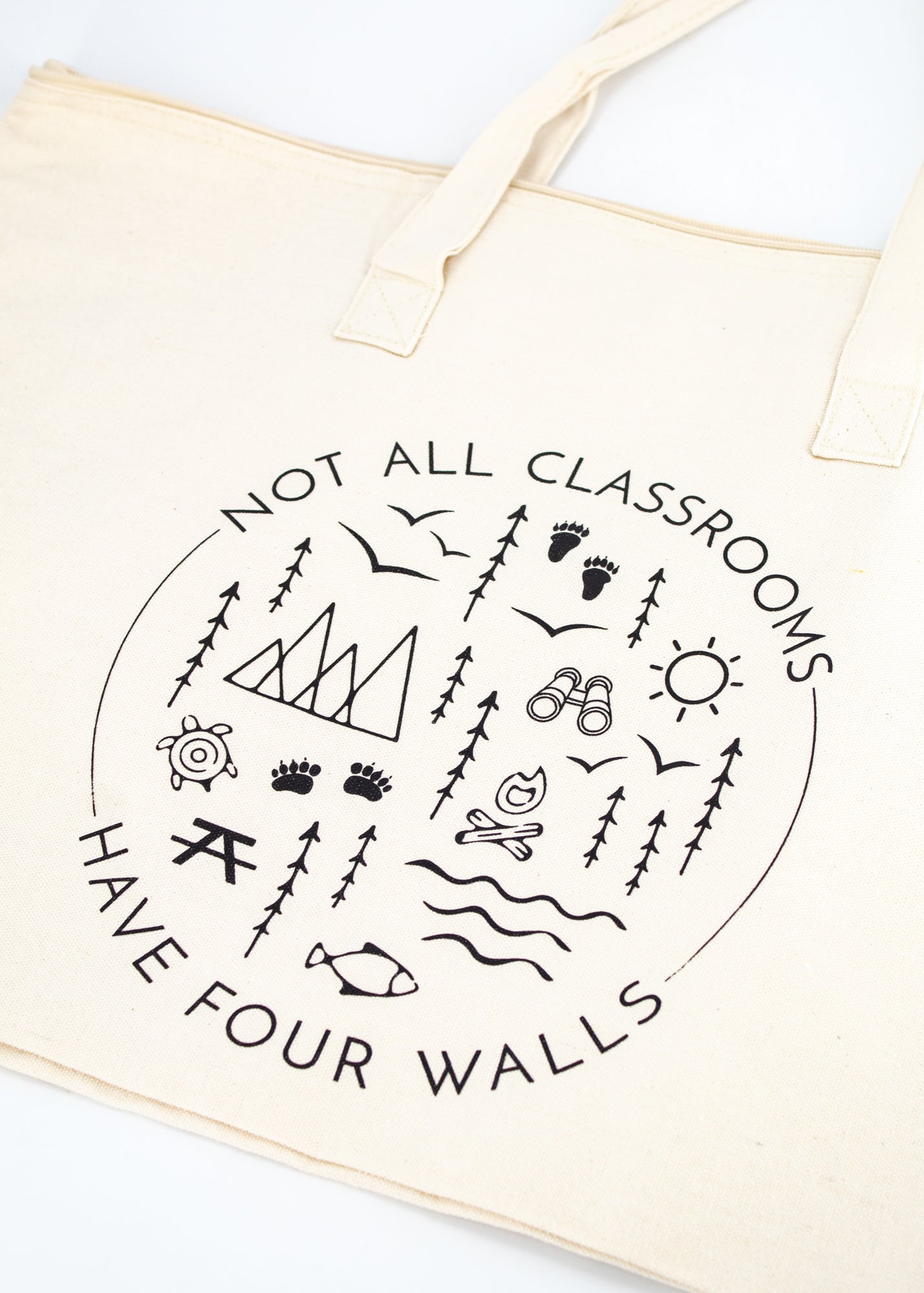 Large Cream Tote Bag - "Not All Classrooms Have Four Walls" -  - Nature Supply Co. - Wild Lark