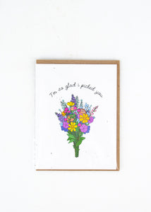 "I'm So Glad I Picked You" Plantable Seed Paper Card -  - Top Hat and Monocle - Wild Lark