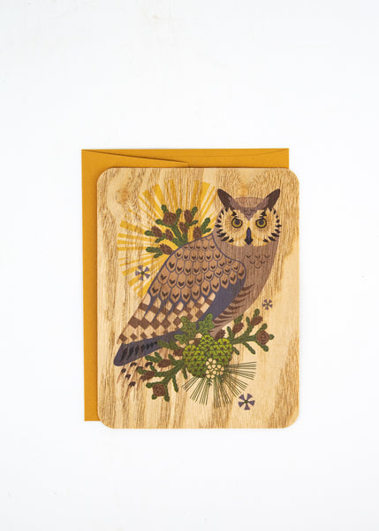 Great Horned Owl Wood Card -  - Little Gold Fox Designs - Wild Lark