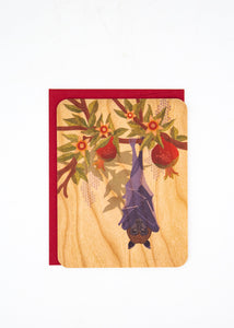 Fruit Bat and Pomegranate Wood Card -  - Little Gold Fox Designs - Wild Lark