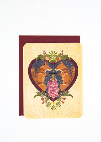 Fox Heart Wood Card -  - Little Gold Fox Designs - Wild Lark