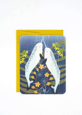 Narwhals Wood Card -  - Little Gold Fox Designs - Wild Lark