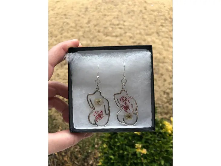 One-of-a-Kind Handmade Floral Body Silhouette Earrings - Silver - PTSFeminist - Wild Lark