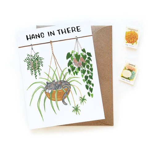 "Hang in There" Cats and Plants Card -  - Sketchy Notions - Wild Lark