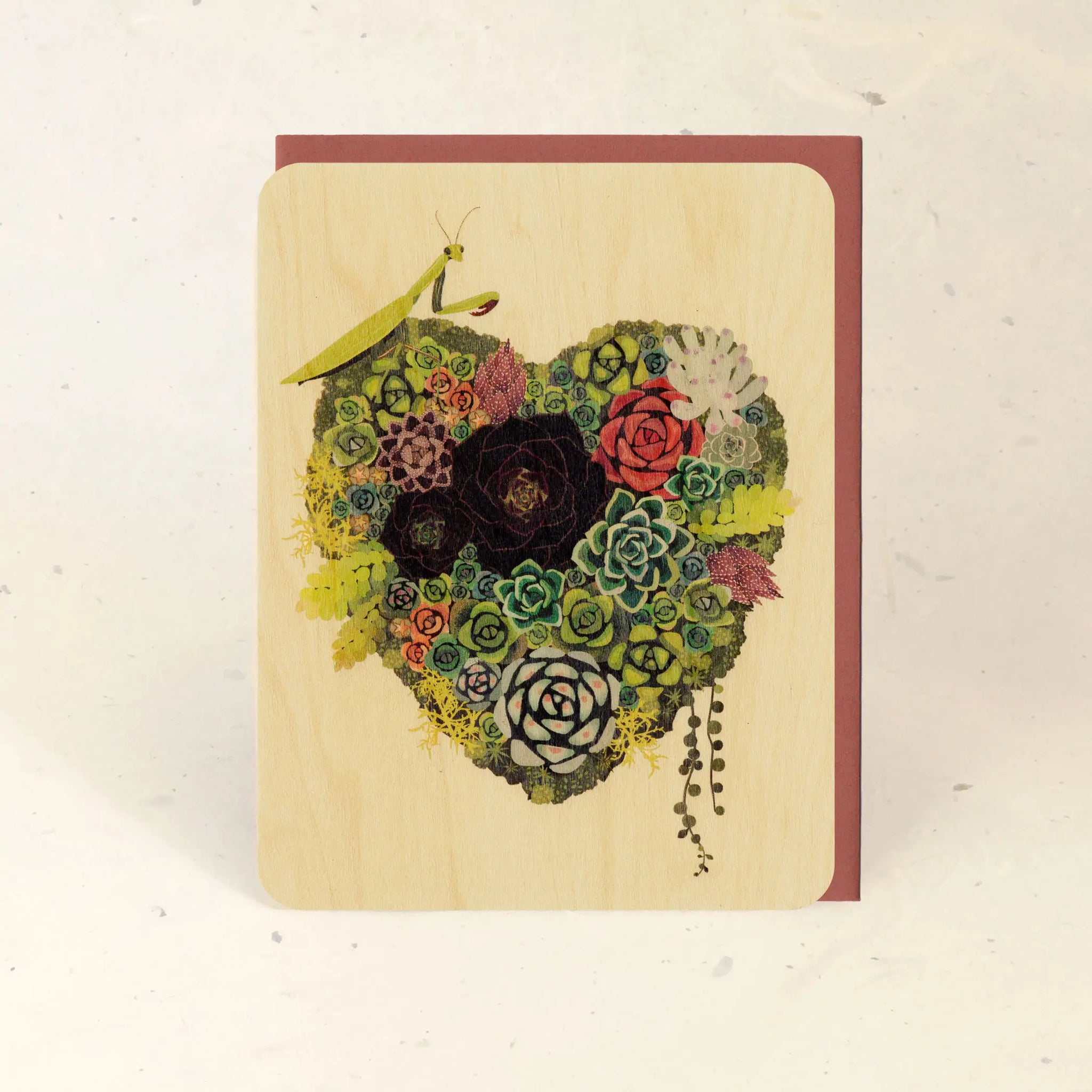 Succulent Heart Wood Greeting Card -  - Little Gold Fox Designs - Wild Lark