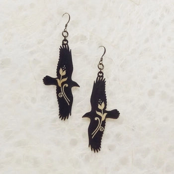 Raven Printed Wood Earrings -  - Little Gold Fox Designs - Wild Lark