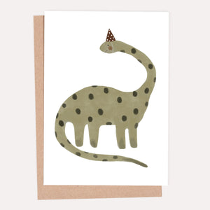 Dinosaur in a Party Hat Greeting Card -  - Heather Lucy J Designs - Wild Lark