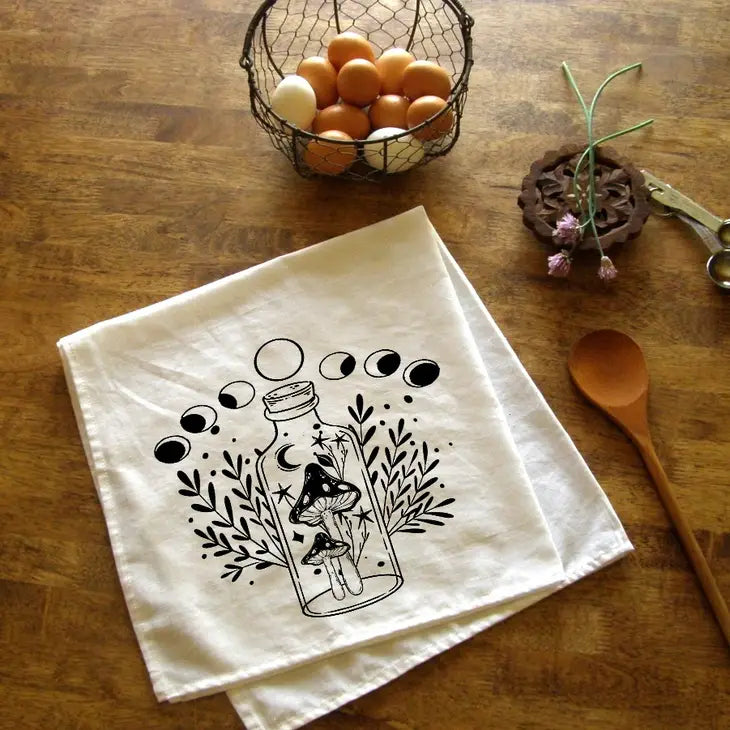 Mushroom Magic Botanical Witchy Moon Phase Kitchen Tea Towel -  - Bruno and Betty - Wild Lark