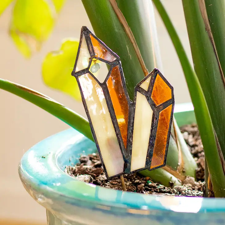 Stained Glass Crystal Plant Stake - Cluster 2 - Milk & Honey - Lost and Found Design - Wild Lark
