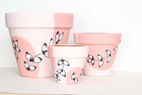 Rose Leafy Pattern Planter + Saucer -  - RH - Wild Lark