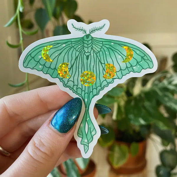 Holographic Stickers - Glitter Luna Moth Sticker - Elyse Breanne Design - Wild Lark