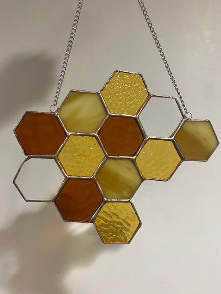 Honeycomb Stained Glass Suncatcher - Amber - The Glass Magnolia - Wild Lark