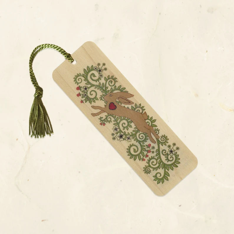 Leaping Hare Wood Bookmark with Tassel -  - Little Gold Fox Designs - Wild Lark